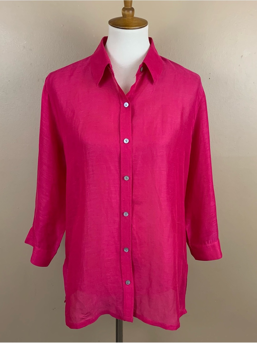 Chicos Vintage Top Womens Medium Pink Linen Silk Sheer Side Slit Coastal Tunic